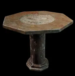 Marble Fossil Table with Orthoceras and Ammonite Cephalopods