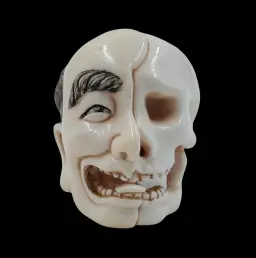 Japanese Half-Skull Half-Human Netsuke Carved from Mammoth Ivory