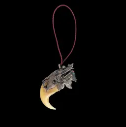 Authentic Lion Claw Talisman with Silver Dragon Head Mount Japanese Meiji Period Protective Amulet