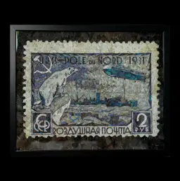 "1931 Airmail Arctic flight of the icebreaker Malygin to meet the airship Graf Zeppelin"  butterfly painting