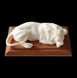 Resting Lion in Mammoth Ivory on Bog Oak Base
