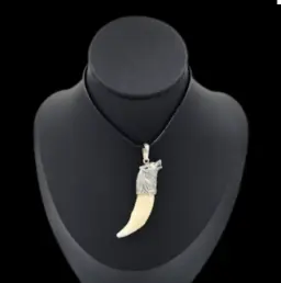 Wolf Tooth Pendant in Silver with Wolf Head Design