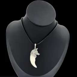 Real Wolf Tooth Pendant with Sculpted Wolf Head