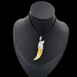 Wolf Tooth Pendant with Sculpted Wolf Head