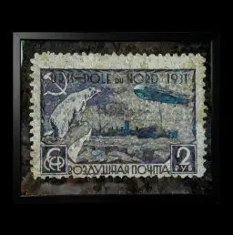 "1931 Airmail Arctic flight of the icebreaker Malygin to meet the airship Graf Zeppelin"  butterfly painting