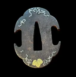 Exquisite Japanese Tsuba with Inlaid Grape Vine Motif – Late 19th to Early 20th Century