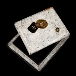Japanese Tsuba Storage Box with Crackle Lacquer and Mother-of-Pearl Inlay
