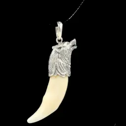 Wolf Tooth Pendant in Silver with Wolf Head Design