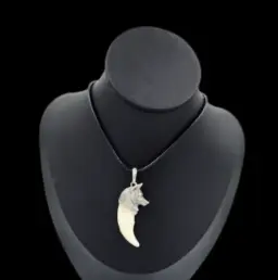 Real Wolf Tooth Pendant with Sculpted Wolf Head