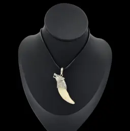 Wolf Tooth Pendant in Silver with Wolf Head Design