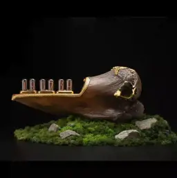 Mammoth thigh bone clock, 24k gold, circa 40 000 years old, 2023