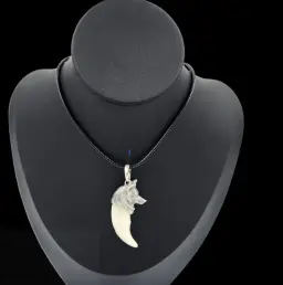 Real Wolf Tooth Pendant with Sculpted Wolf Head