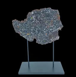 145 g Pallasite meteorite slice showcasing Widmanstätten pattern, 4 bln years old