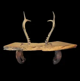 Japanese Keyaki Live - Edge Stand with Deer Antlers