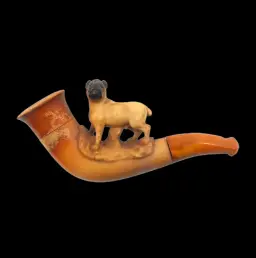 White Stone and Amber Smoking Pipe with Standing Bulldog – 19th Century European Craftsmanship