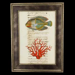 Painting – Marine Life on Antique Manuscript