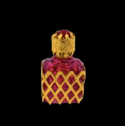 Decorative Ruby Red Glass Perfume Bottle with Gilt Latticework