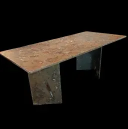 Marble Fossil Table with Orthoceras and Gastropod Fossils