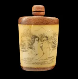 Antique Chinese Bone and Wood Oil Bottle with spoon