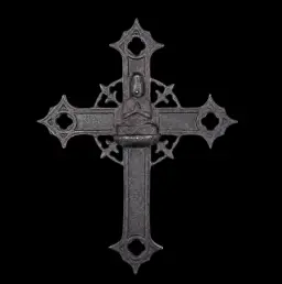 Japanese Kakure Kirishitan Iron Cross with Amida Nyorai, c. 1600