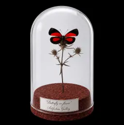 Callicore peristera male on dried bloom in Glass cloche 12 cm, Peru