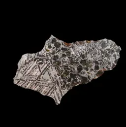 285 g iron-nickel Pallasite  meteorite slice with Widmanstätten pattern, 4 bln years old
