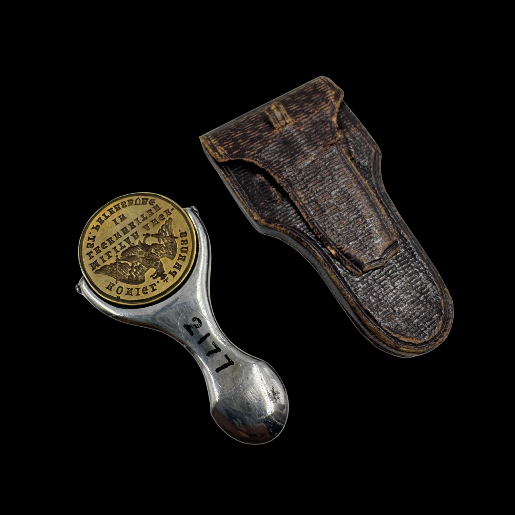 Dual-Sided Brass Seal – A Pre-War Diplomatic Relic with Original Leather Case - preview photo 2123