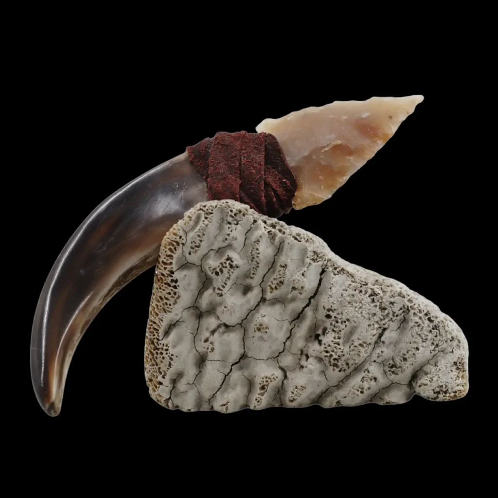 Bear Claw and Quartz Blade on Whale Bone – Tribal Symbol of Power and Craft