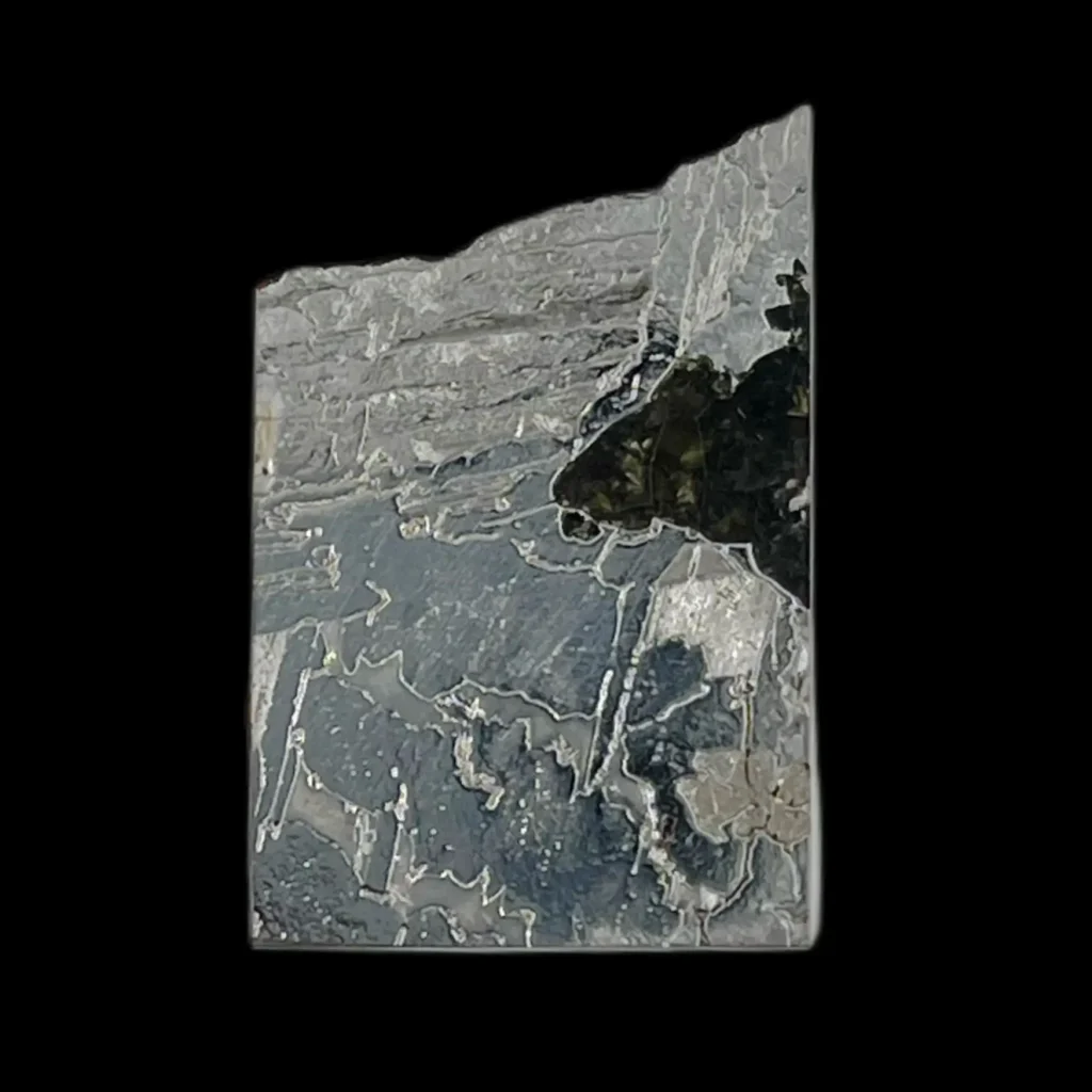 19.3 g Seymchan meteorite slice, lustrous Widmanstätten pattern, from Siberian impact