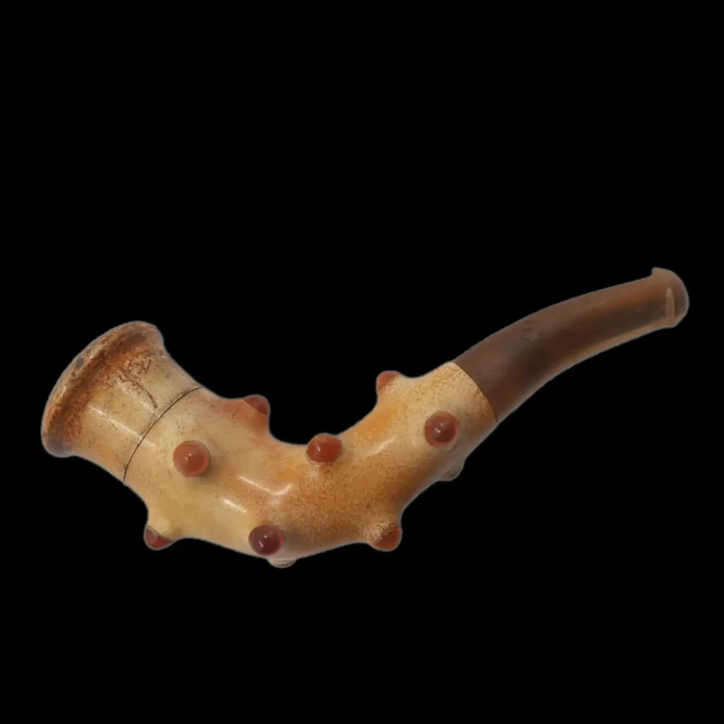 Meerschaum and Amber Smoking Pipe with Carved Knobs in Original Case – European Curiosity of the 19th Century