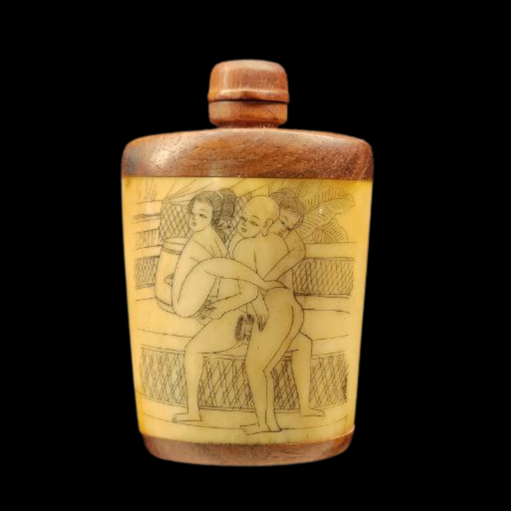 ECT-1 Antique Chinese Bone and Wood Oil Bottle with spoon - preview photo 3123