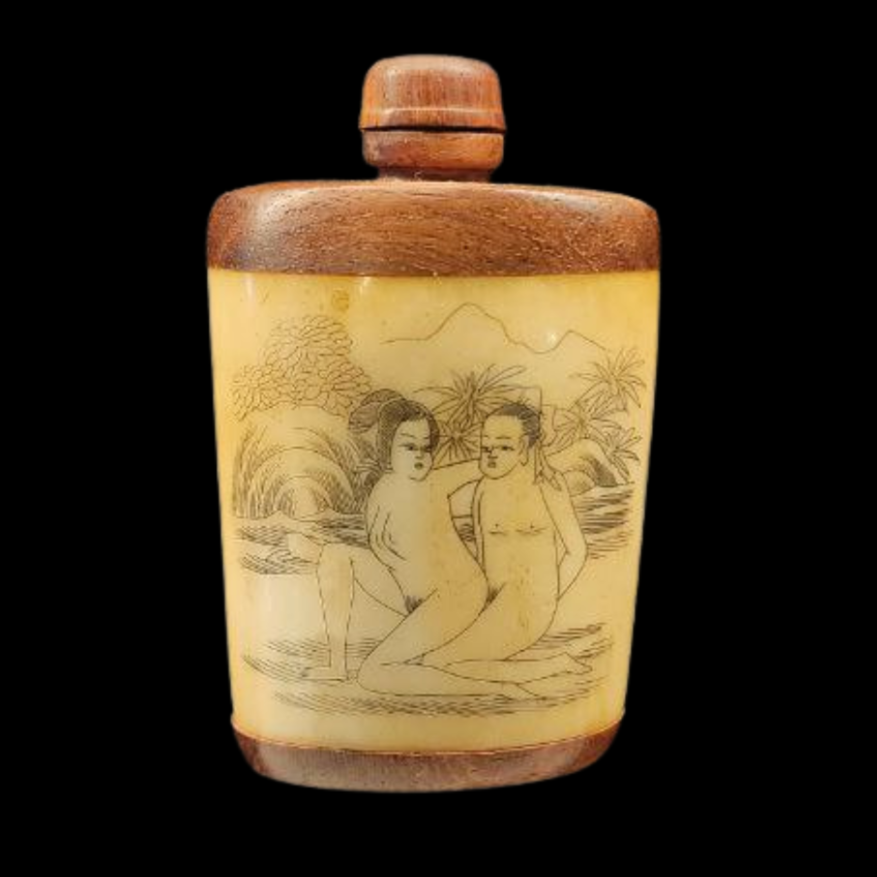 ECT-2 Antique Chinese Bone and Wood Oil Bottle with spoon - preview photo 1123