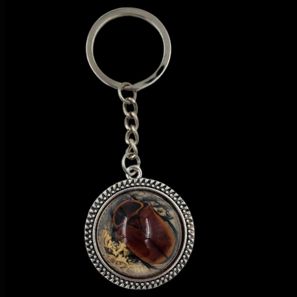 Keychain Featuring a Real Burnt-Orange Flower Beetle