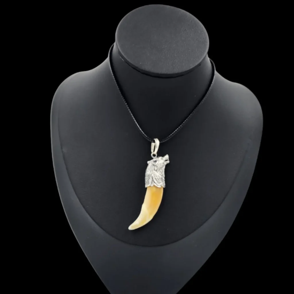 Wolf Tooth Pendant with Sculpted Wolf Head