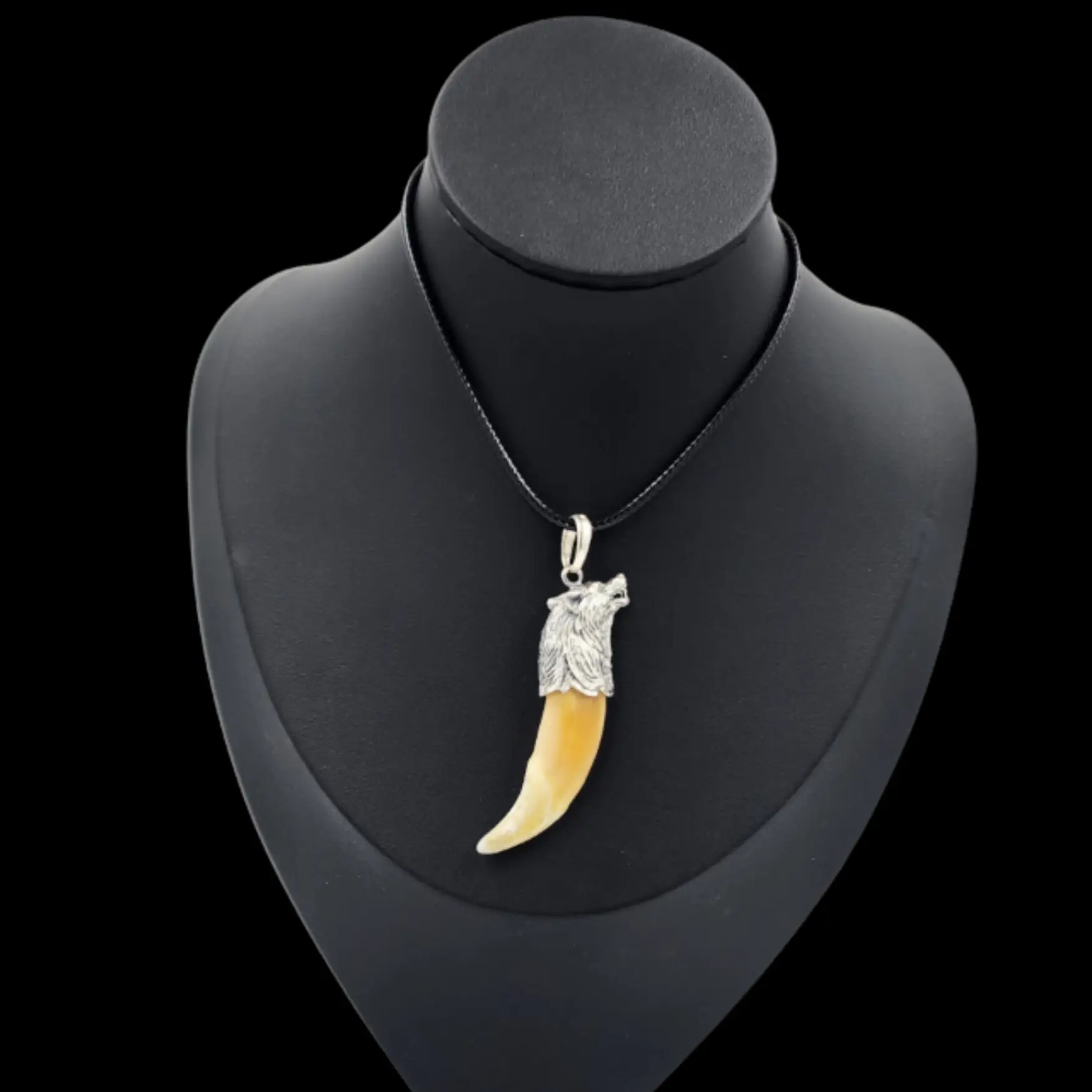 Wolf Tooth Pendant with Sculpted Wolf Head