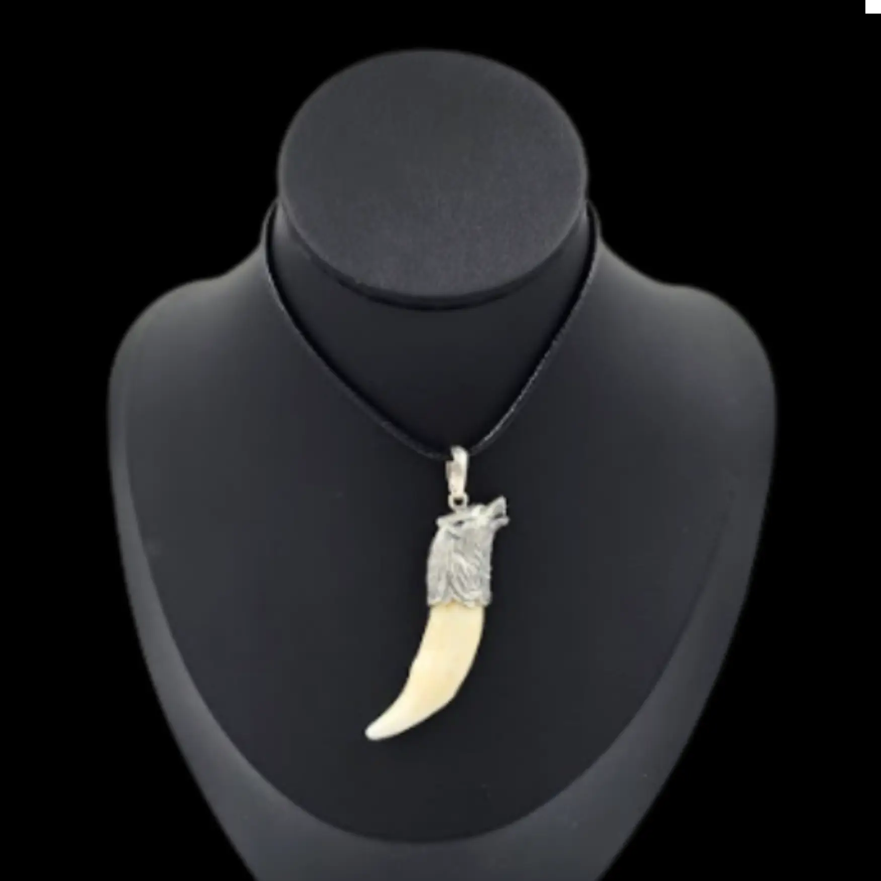 Wolf Tooth Pendant in Silver with Wolf Head Design