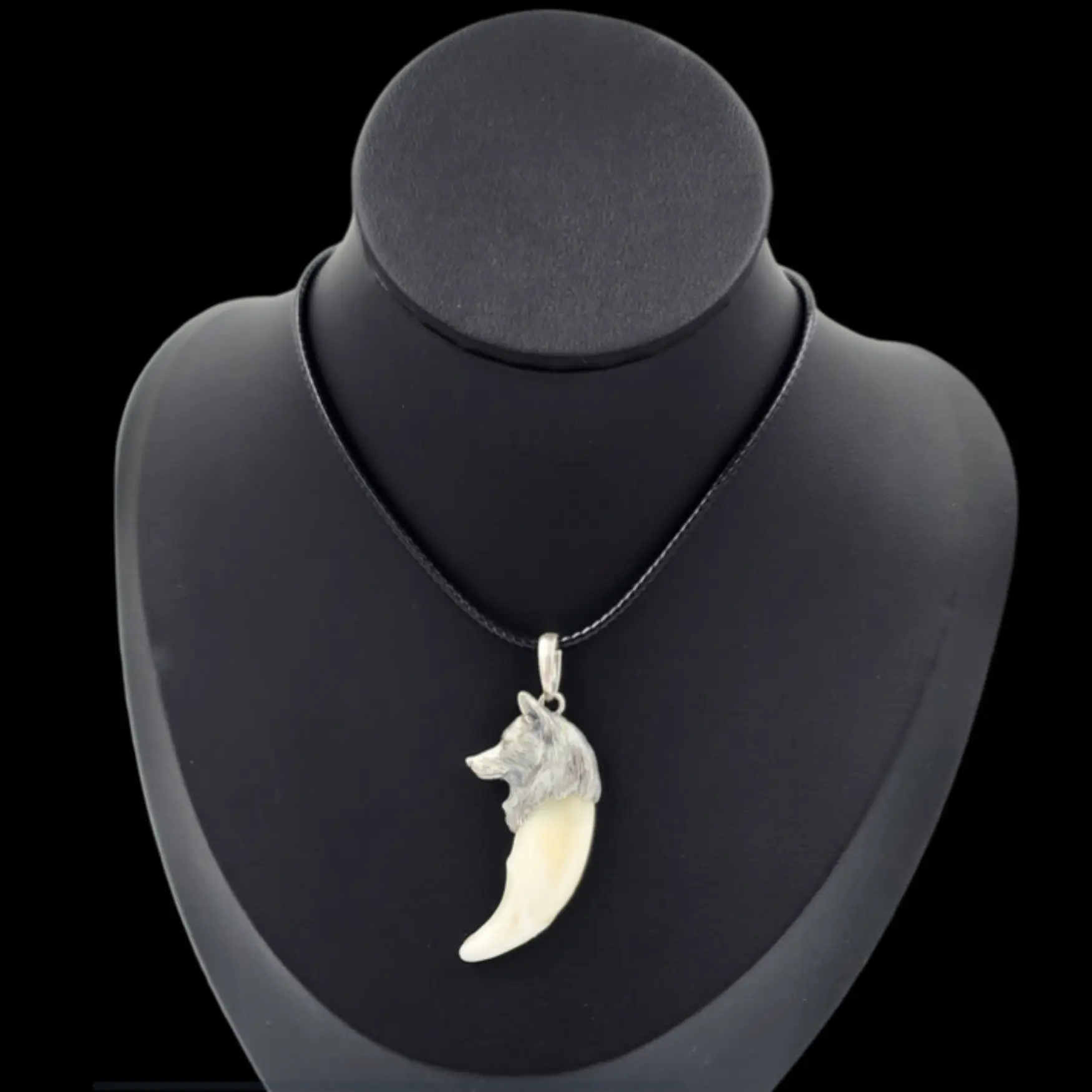 Real Wolf Tooth Pendant with Sculpted Wolf Head - preview photo 2123
