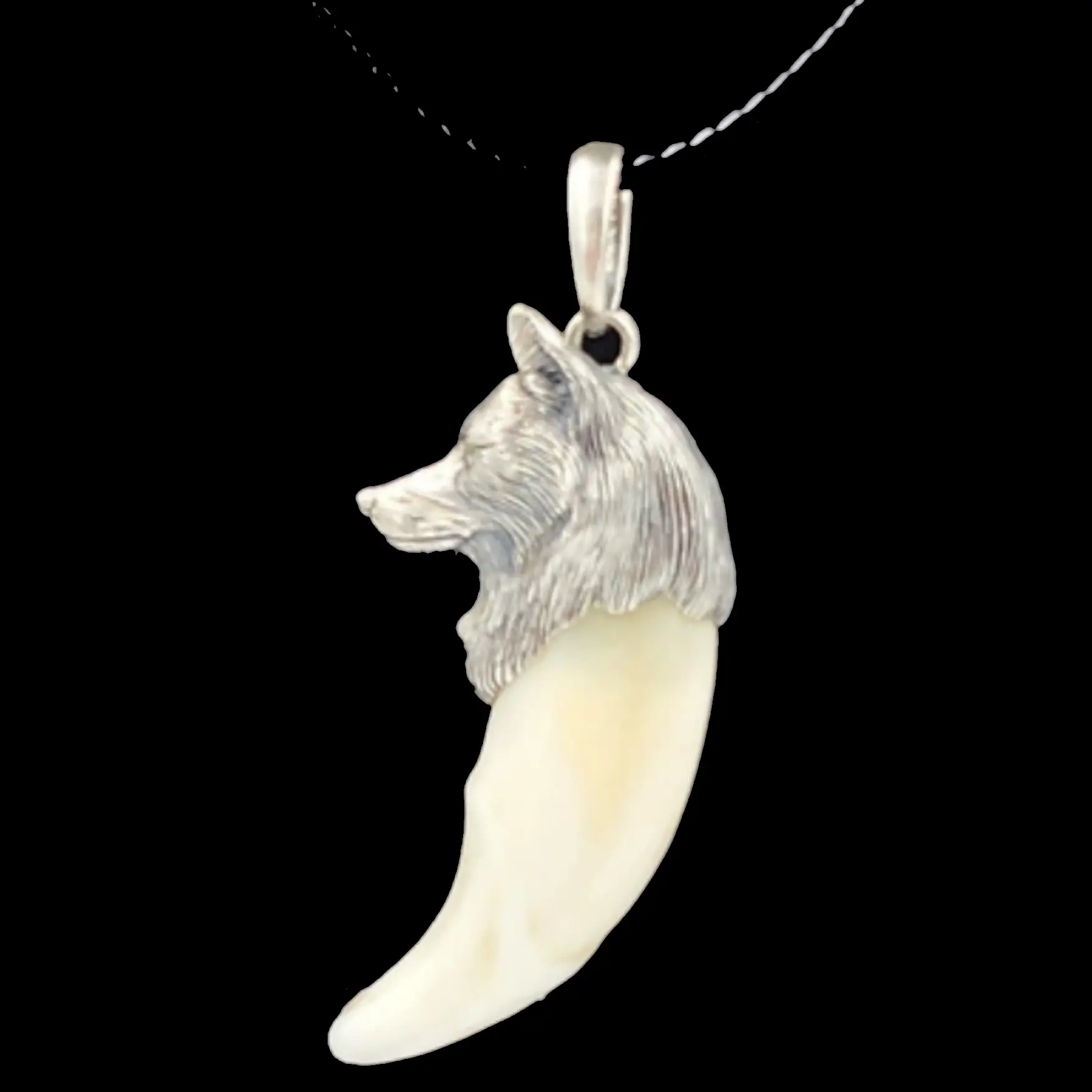 Real Wolf Tooth Pendant with Sculpted Wolf Head - preview photo 2123
