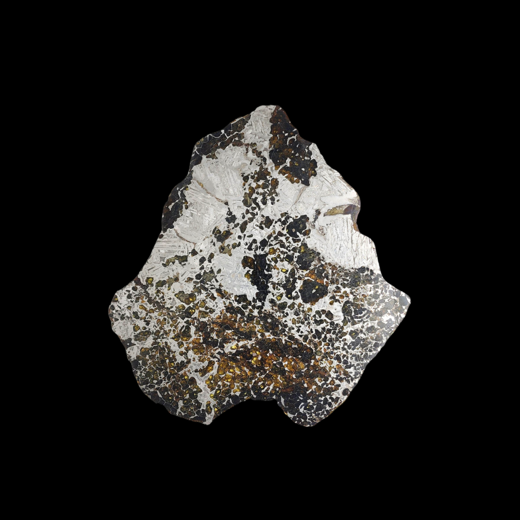 704 g Pallasite meteorite slice showcasing Widmanstätten pattern, 4 bln years old - preview photo 1123