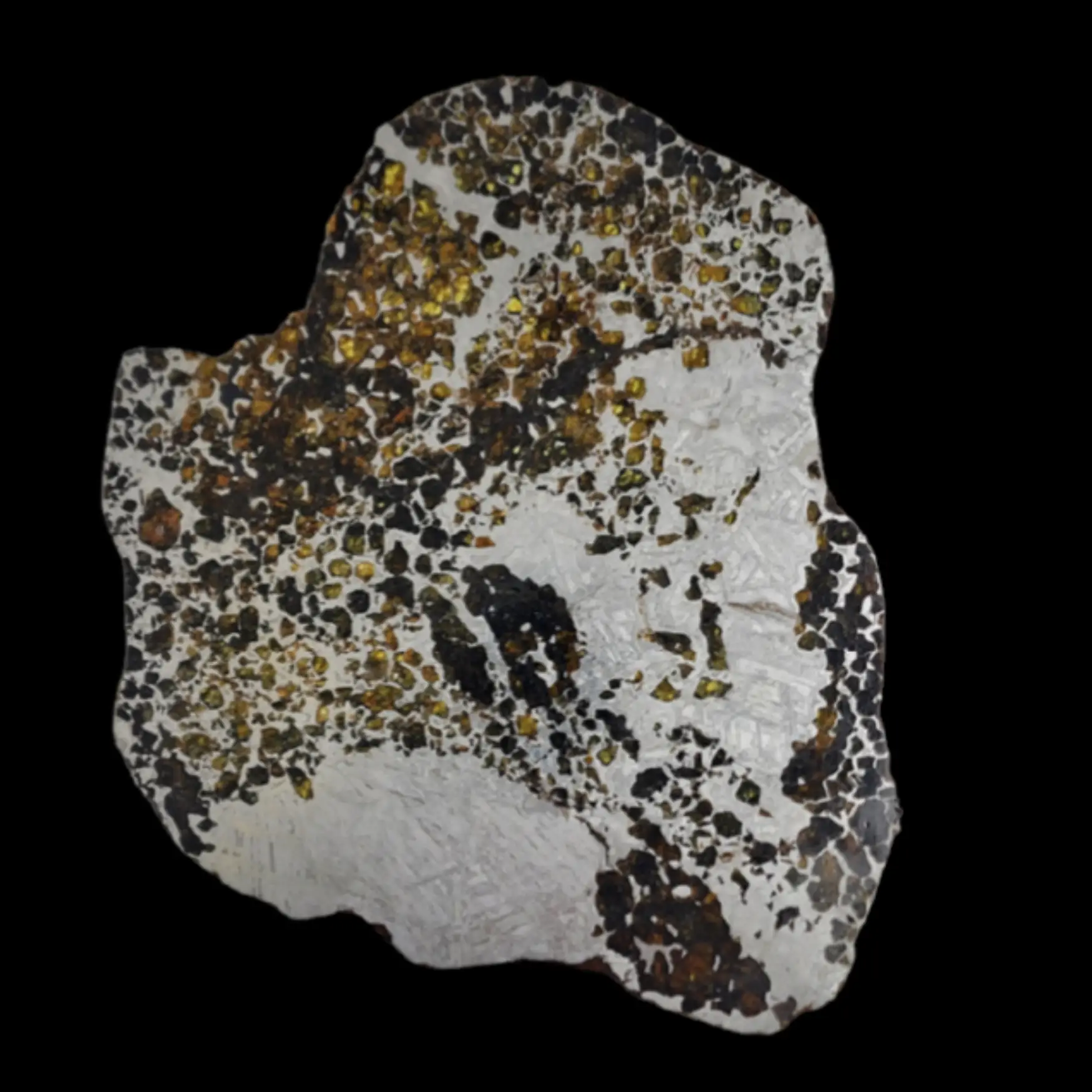 680 g Pallasite meteorite slice showcasing Widmanstätten pattern, 4 bln years old - preview photo 2123
