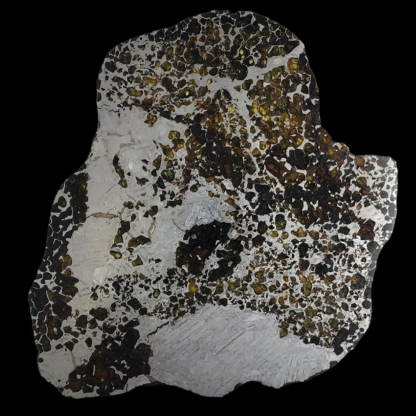 680 g Pallasite meteorite slice showcasing Widmanstätten pattern, 4 bln years old - preview photo 1123