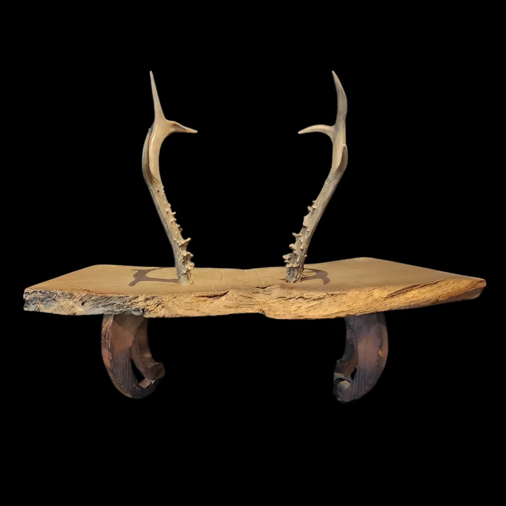 Japanese Keyaki Live – Edge Stand with Deer Antlers