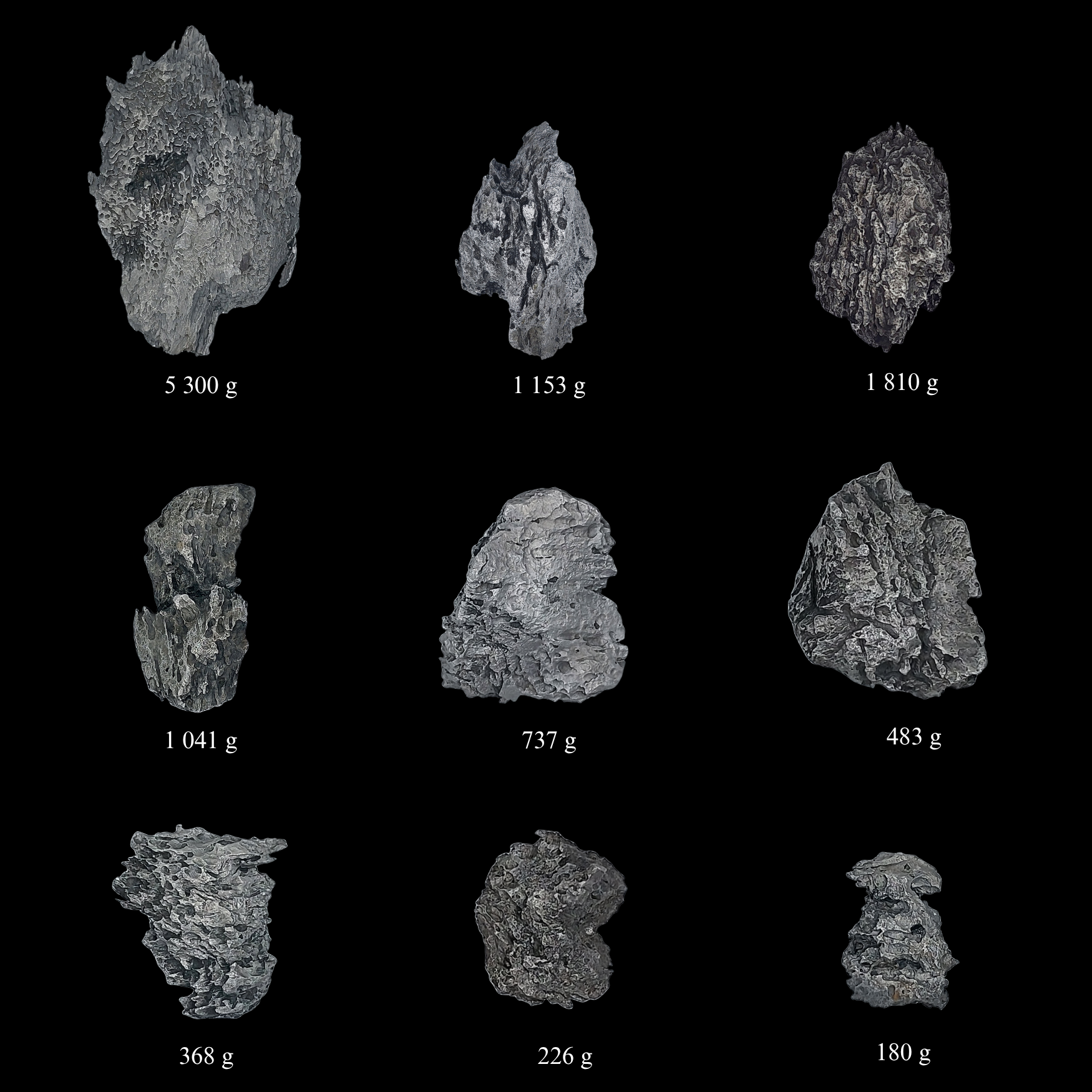 Monumental Composition of 9 Dronino Iron Meteorites - 11,444 g of Primordial Solar System Material - preview photo 2123