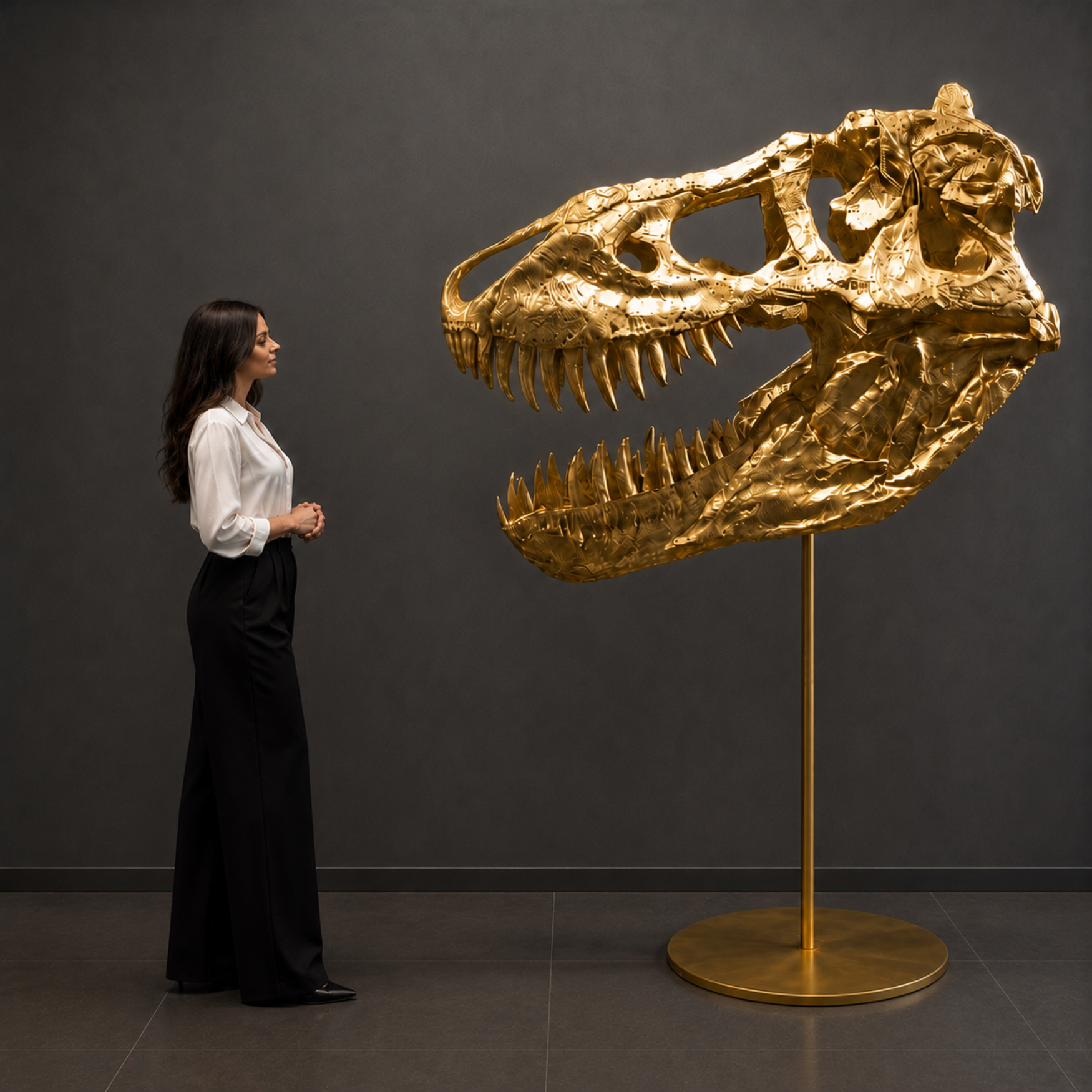 Precise 1:1 cast of Tyrannosaurus rex skull, 3d printed, 24k gold - preview photo 2123