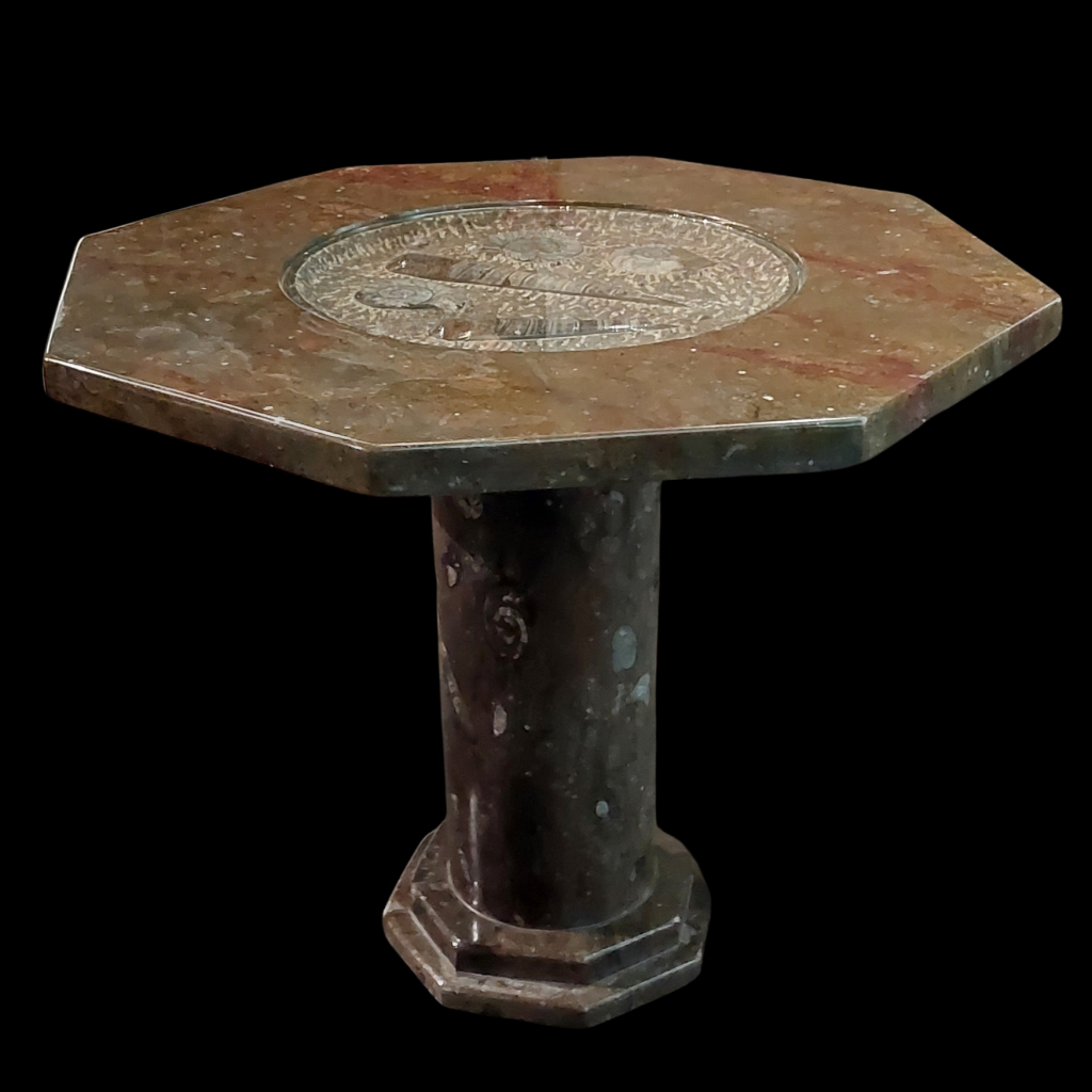 Marble Fossil Table with Orthoceras and Ammonite Cephalopods