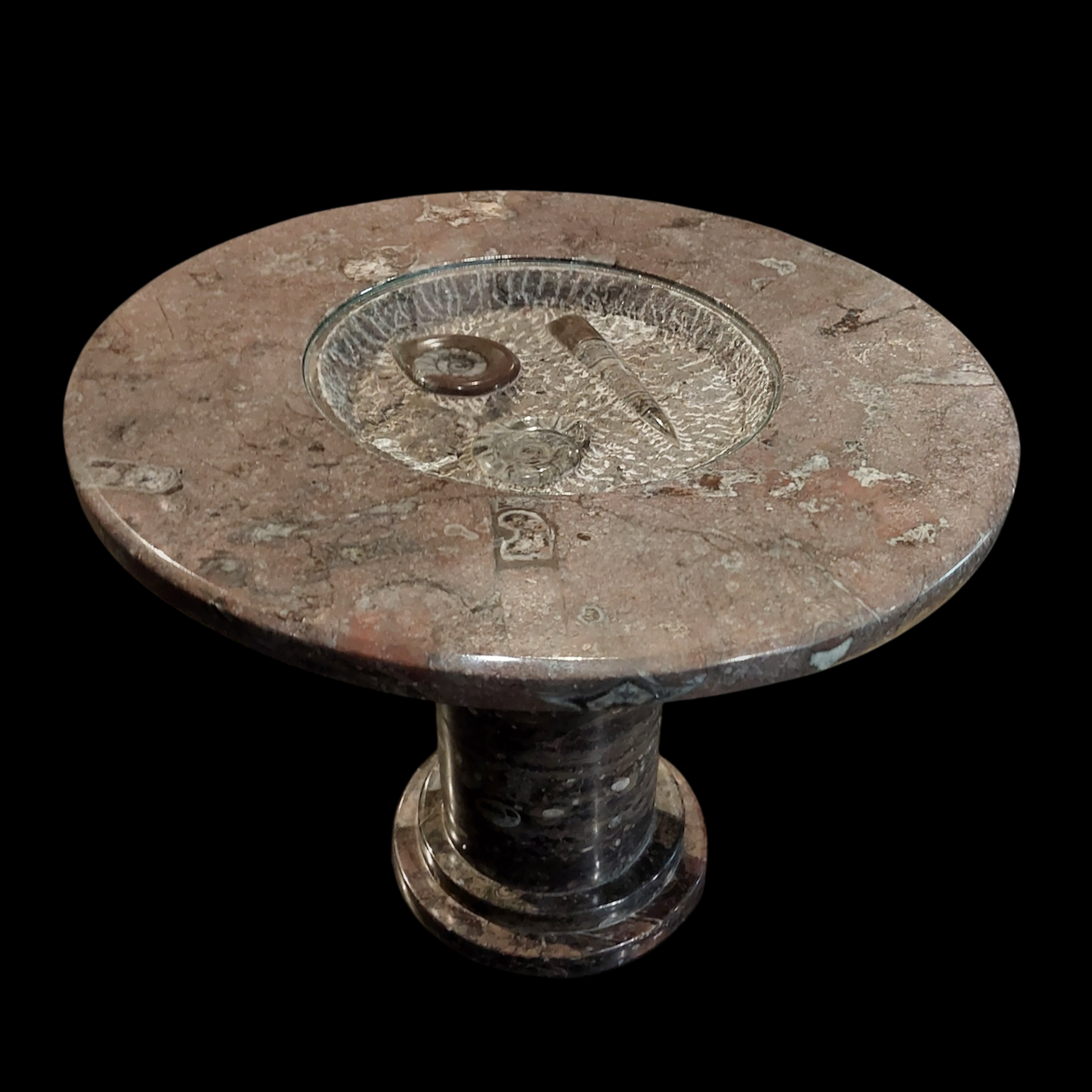 Marble Fossil Table with Orthoceras and Ammonite Cephalopods - preview photo 1123