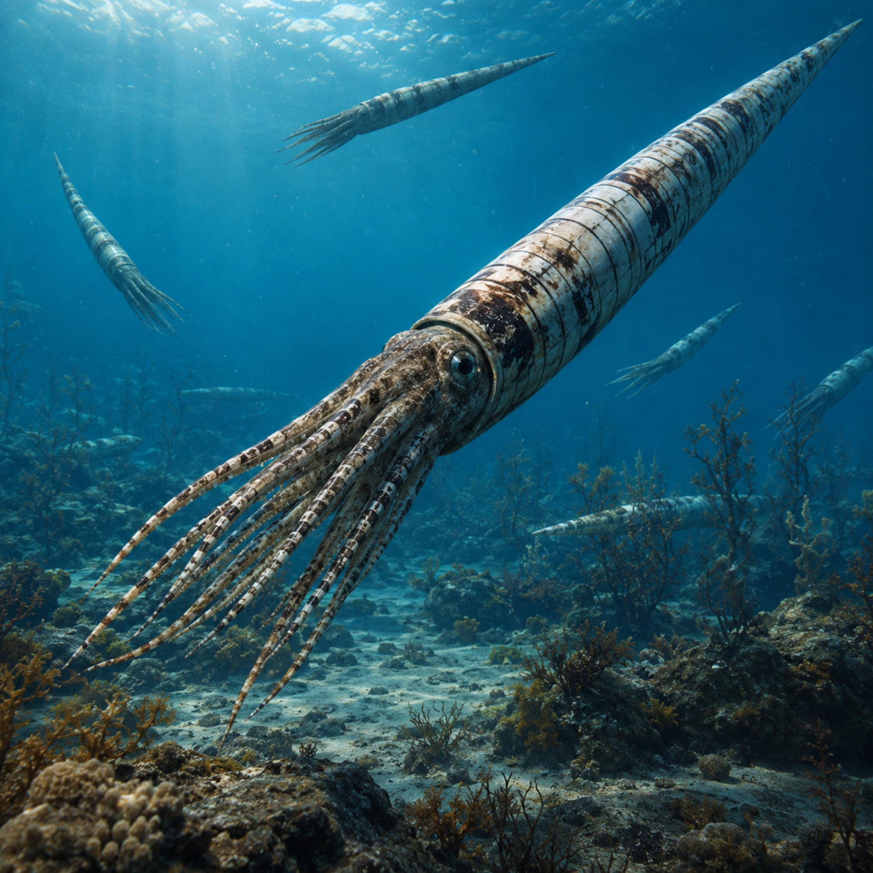 Fossilized Orthoceras cephalopods in limestone matrix - preview photo 5123