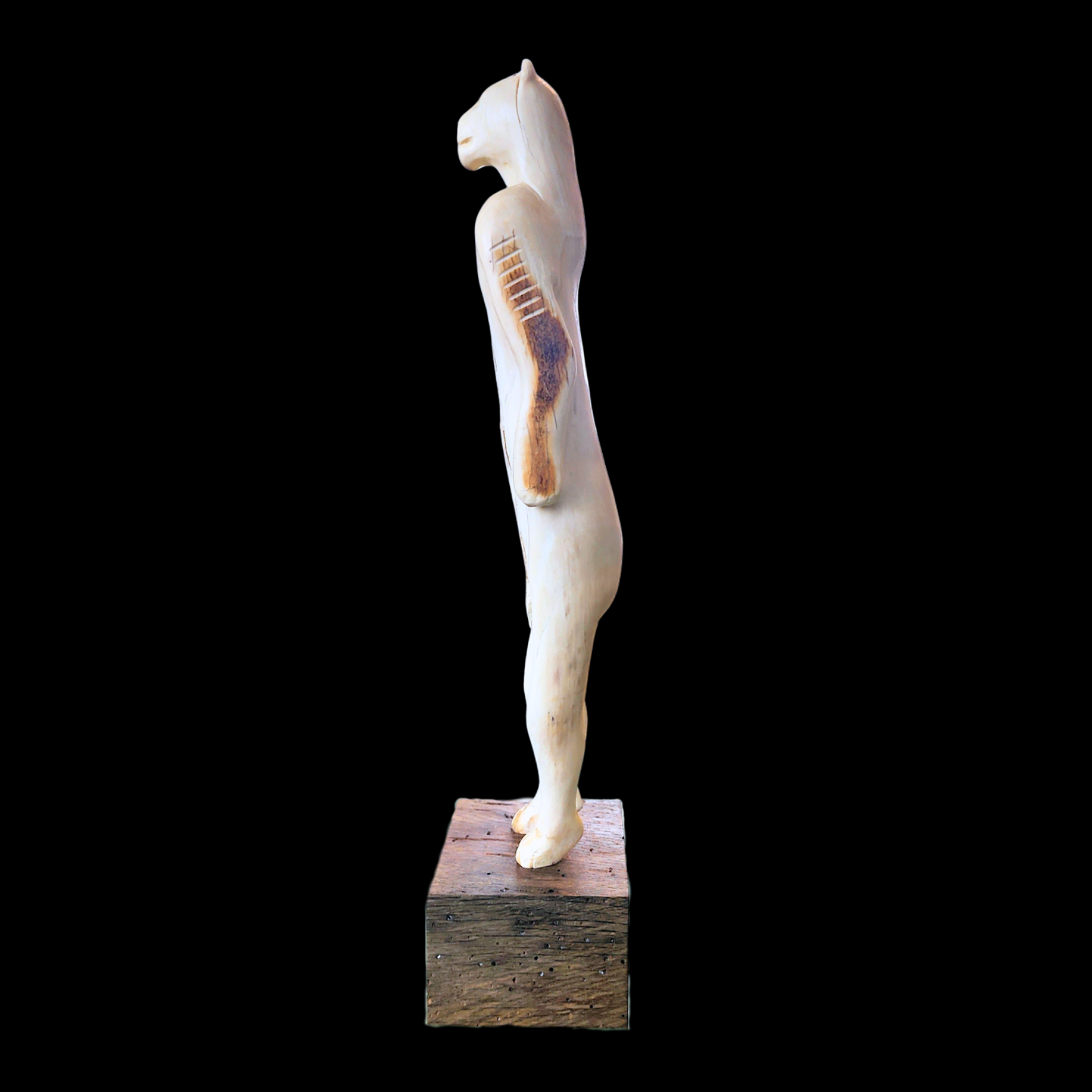 Cro-Magnon Figure in Mammoth Ivory on Bog Oak Base - preview photo 3123
