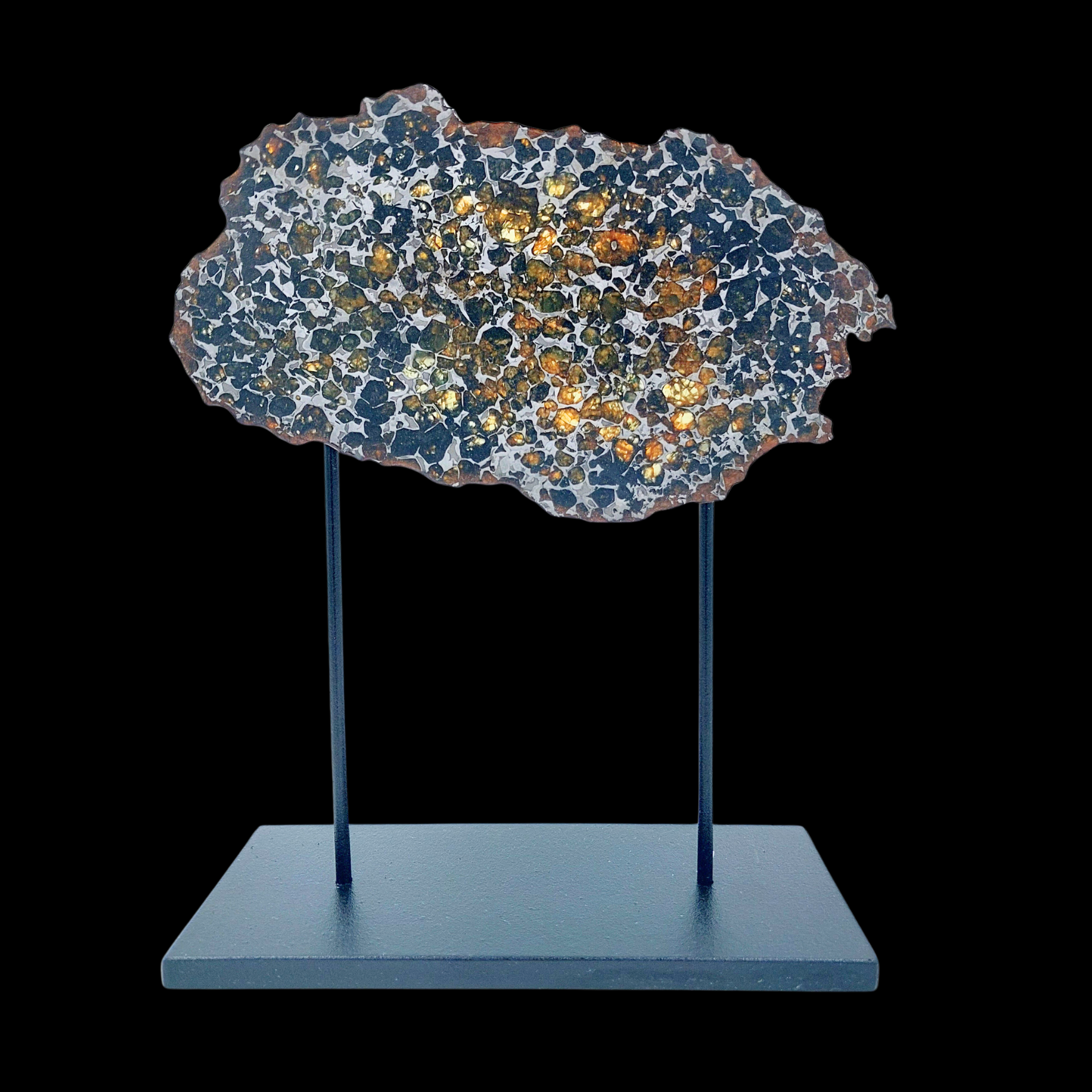 112 g Pallasite meteorite slice showcasing Widmanstätten pattern, 4 bln years old - preview photo 1123