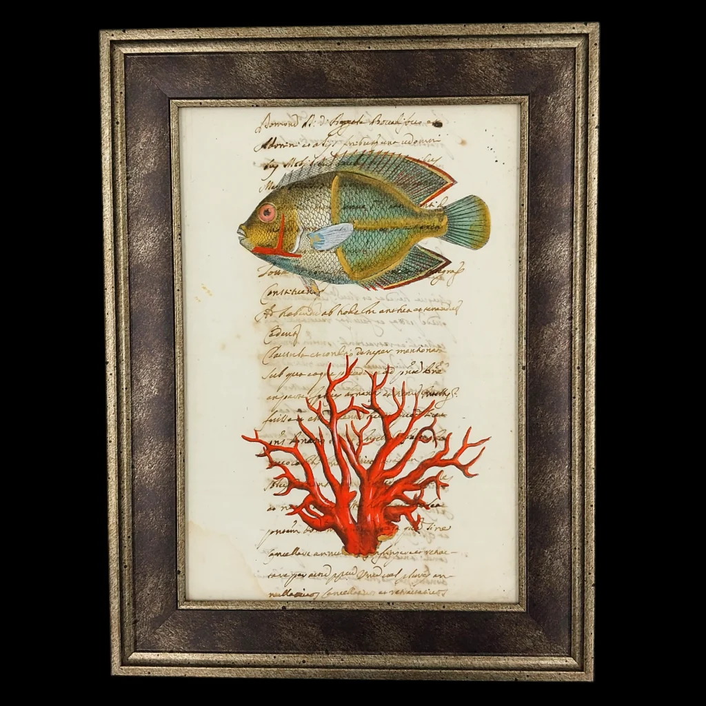 Painting – Marine Life on Antique Manuscript